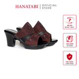Dép Nữ Đế PU Đen Siêu Nhẹ Cao 7cm Hanatabi Quai Lưới Đính Đá Bigsize (36-41) Mã HNDE7F1233