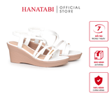 Giày Sandal Nữ Đế Xuồng PU Siêu Nhẹ Cao 7cm Hanatabi Quai Chéo Hậu Thun (35-39) Mã HNSDX7F1240