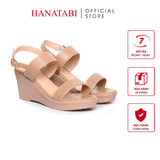 Giày Sandal Nữ Đế Xuồng PU Siêu Nhẹ Cao 7cm Hanatabi Quai Ngang Hậu Khóa Sau (35-39) Mã HNSDX7F1191