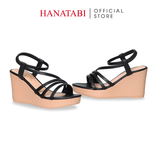 Giày Sandal Nữ Đế Xuồng Pu Siêu Nhẹ Cao 9cm Hanatabi Quai Ngang Hậu Thun (35-39) Mã HNSDX9F1259