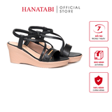 Giày Sandal Nữ Đế Xuồng PU Siêu Nhẹ Cao 7cm Hanatabi Quai Chéo Hậu Thun (35-39) Mã HNSDX7F1241