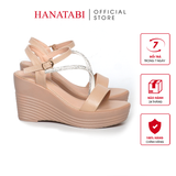 Giày Sandal Nữ Đế Xuồng PU Siêu Nhẹ Cao 9cm Hanatabi Quai Ngang Hậu C (35-39) Mã HNSD9F1187