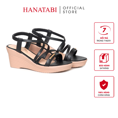 Giày Sandal Nữ Đế Xuồng PU Siêu Nhẹ Cao 7cm Hanatabi Quai Chéo Hậu Thun (35-39) Mã HNSDX7F1240