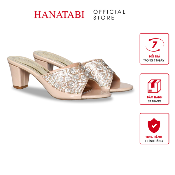 dép nữ cao gót 5cm Hanatabi quai ngang đính đá đế TA cao cấp bigsize (35-41) mã HNDE5F1098