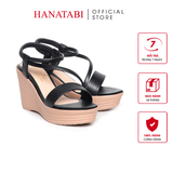 Giày Sandal Nữ Đế Xuồng PU Siêu Nhẹ Cao 9cm Hanatabi Quai Ngang Hậu Thun (35-39) Mã HNSDX9F1204