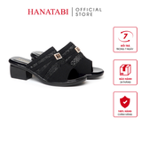 Dép Nữ Đế PU Đen Siêu Nhẹ Cao 5cm Hanatabi Quai Lưới Khóa Đính Đá Bigsize (36-41) Mã HNDE5F1226