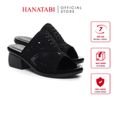 Dép Nữ Đế PU Đen Siêu Nhẹ Cao 5cm Hanatabi Quai Lưới Đính Đá Bigsize (36-41) Mã HNDE5F1167