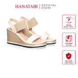 Giày Sandal Nữ Đế Xuồng PU Siêu Nhẹ Cao 8cm Hanatabi Quai Ngang Hậu Thun (35-39) Mã HNSDX8F1222