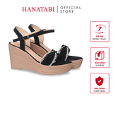 Giày Sandal Nữ Đế PU Siêu Nhẹ Cao 9cm Hanatabi Quai Ngang Nơ Đính Đá Hậu C (35-39) Mã HNSDX9F1271