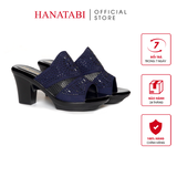 Dép Nữ Đế PU Đen Siêu Nhẹ Cao 7cm Hanatabi Quai Lưới Đính Đá Bigsize (36-41) Mã HNDE7F1233
