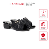 Dép Nữ Đế PU Đen Siêu Nhẹ Cao 5cm Hanatabi Quai Lưới Nhũ Đính Đá Bigsize (36-41) Mã HNDE5F1227