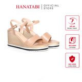 Giày Sandal Nữ Đế Xuồng PU Siêu Nhẹ Cao 8cm Hanatabi Quai 2 Xếp Hậu C (35-39) Mã HNSDX8F1220