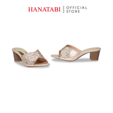 dép nữ cao gót lăn vân gỗ 5cm Hanatabi quai ngang đính đá đế TA cao cấp bigsize (35-41) mã HNDE5F1097