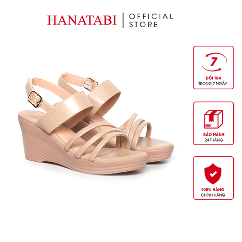 Giày Sandal Nữ Đế Xuồng PU Siêu Nhẹ Cao 7cm Hanatabi Quai Chéo Hậu Khóa Sau (35-39) Mã HNSDX7F1192