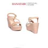 Giày Sandal Nữ Đế Xuồng PU Siêu Nhẹ Cao 9cm Hanatabi Quai Ngang Hậu Thun (35-39) Mã HNSDX9F1204