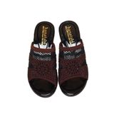 Dép Nữ Đế PU Đen Siêu Nhẹ Cao 5cm Hanatabi Quai Lưới Đính Đá Bigsize (36-41) Mã HNDE5F1228