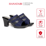 Dép Nữ Đế PU Đen Siêu Nhẹ Cao 7cm Hanatabi Quai Lưới Đính Đá Bigsize (36-41) Mã HNDE7F1230