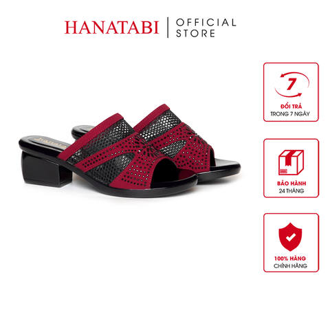 Dép Nữ Đế PU Đen Siêu Nhẹ Cao 5cm Hanatabi Quai Lưới Đính Đá Bigsize (36-41) Mã HNDE5F1228