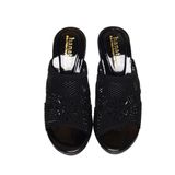 Dép Nữ Đế PU Đen Siêu Nhẹ Cao 7cm Hanatabi Quai Lưới Đính Đá Bigsize (36-41) Mã HNDE7F1230