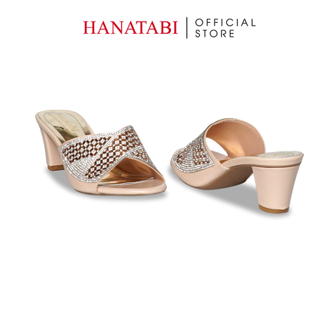 dép nữ cao gót 5cm Hanatabi quai ngang đính đá đế TA cao cấp bigsize (35-41) mã HNDE5F1093