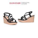 Giày Sandal Nữ Đế Xuồng PU Siêu Nhẹ Cao 9cm Hanatabi Quai Chéo Hậu Thun (35-39) Mã HNSDX9F1256