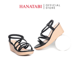 Giày Sandal Nữ Đế Xuồng PU Siêu Nhẹ Cao 5cm Hanatabi Quai Chéo Hậu Thun (35-40) Mã HNSD5F1216