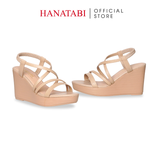 Giày Sandal Nữ Đế Xuồng PU Siêu Nhẹ Cao 9cm Hanatabi Quai Chéo Hậu Thun (35-39) Mã HNSDX9F1258