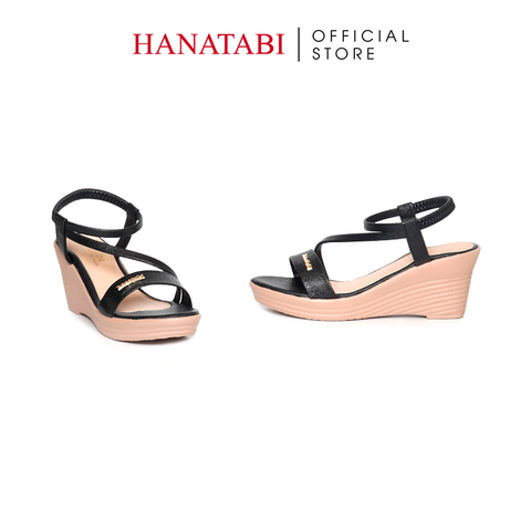 Giày Sandal Nữ Đế Xuồng PU Siêu Nhẹ Cao 7cm Hanatabi Quai Ngang Hậu Thun (35-39) Mã HNSDX7F1242