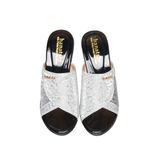 Dép Nữ Đế PU Đen Siêu Nhẹ Cao 7cm Hanatabi Quai Lưới Nhũ Bigsize (36-41) Mã HNDE7F1231