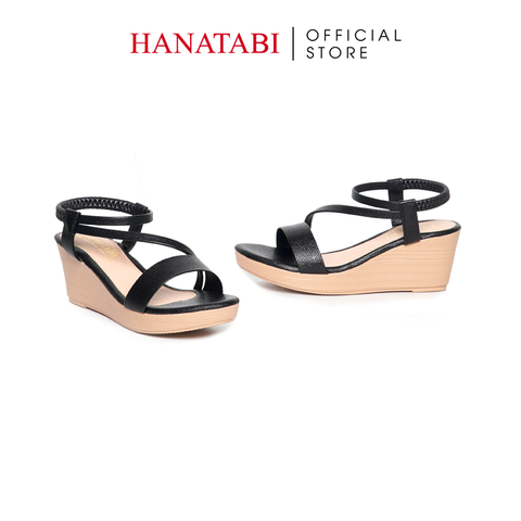 Giày Sandal Nữ Đế Xuồng Pu Nhẹ Cao 5cm Hanatabi Quai Chéo Mã HNSD5F1215