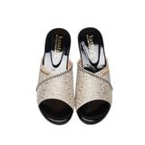 Dép Nữ Đế PU Đen Siêu Nhẹ Cao 5cm Hanatabi Quai Lưới Nhũ Đính Đá Bigsize (36-41) Mã HNDE5F1227