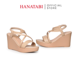 Giày Sandal Nữ Đế Xuồng PU Siêu Nhẹ Cao 9cm Hanatabi Quai Chéo Hậu Thun (35-39) Mã HNSDX9F1255