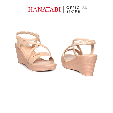 Giày Sandal Nữ Đế Xuồng PU Siêu Nhẹ Cao 7cm Hanatabi Quai Chéo Hậu Thun (35-39) Mã HNSDX7F1241