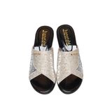 Dép Nữ Đế PU Đen Siêu Nhẹ Cao 5cm Hanatabi Quai Lưới Nhũ Bigsize (36-41) Mã HNDE5F1229