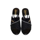 Dép Nữ Đế PU Đen Siêu Nhẹ Cao 7cm Hanatabi Quai Nhũ Đính Đá Bigsize (36-41) Mã HNDE7F1232