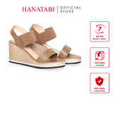 Giày Sandal Nữ Đế Xuồng PU Siêu Nhẹ Cao 8cm Hanatabi Quai Ngang Hậu Thun (35-39) Mã HNSDX8F1222