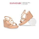 Giày Sandal Nữ Đế Xuồng PU Siêu Nhẹ Cao 9cm Hanatabi Quai Chéo Hậu Thun (35-39) Mã HNSDX9F1258