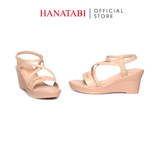 Giày Sandal Nữ Đế Xuồng PU Siêu Nhẹ Cao 7cm Hanatabi Quai Chéo Hậu Thun (35-39) Mã HNSDX7F1241