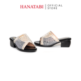 Dép Nữ Đế PU Đen Siêu Nhẹ Cao 5cm Hanatabi Quai Lưới Nhũ Bigsize (36-41) Mã HNDE5F1229