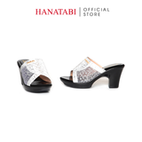 Dép Nữ Đế PU Đen Siêu Nhẹ Cao 7cm Hanatabi Quai Lưới Nhũ Bigsize (36-41) Mã HNDE7F1231