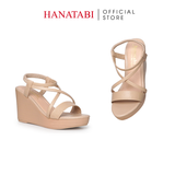 Giày Sandal Nữ Đế Xuồng PU Siêu Nhẹ Cao 9cm Hanatabi Quai Chéo Hậu Thun (35-39) Mã HNSDX9F1255