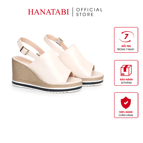 Sandal Nữ Đế Xuồng PU Siêu Nhẹ Cao 8cm Hanatabi Quai Bảng Dài Hậu Khóa Sau (35-39) Mã HNSDX8F1223
