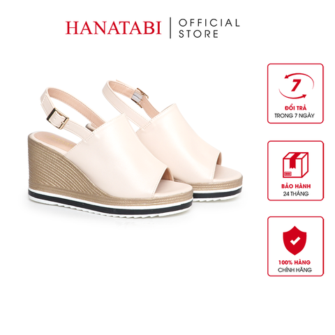 Sandal Nữ Đế Xuồng PU Siêu Nhẹ Cao 8cm Hanatabi Quai Bảng Dài Hậu Khóa Sau (35-39) Mã HNSDX8F1223