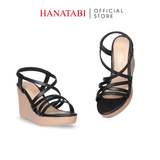Giày Sandal Nữ Đế Xuồng PU Siêu Nhẹ Cao 9cm Hanatabi Quai Chéo Hậu Thun (35-39) Mã HNSDX9F1256