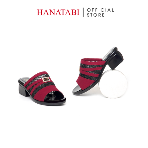 Dép Nữ Đế PU Đen Siêu Nhẹ Cao 5cm Hanatabi Quai Lưới Khóa Đính Đá Bigsize (36-41) Mã HNDE5F1226
