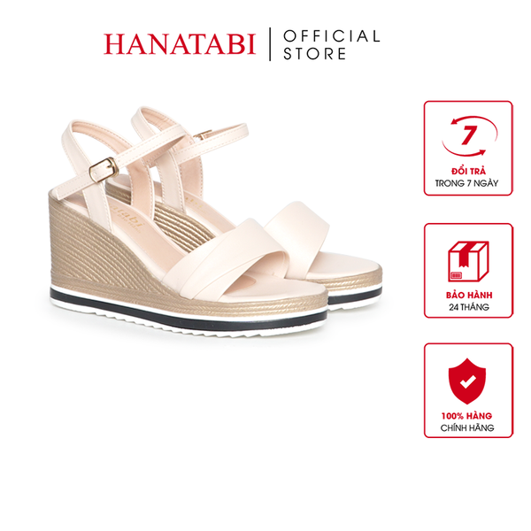 Giày Sandal Nữ Đế Xuồng PU Siêu Nhẹ Cao 8cm Hanatabi Quai 2 Xếp Hậu C (35-39) Mã HNSDX8F1220