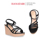 Giày Sandal Nữ Đế Xuồng Pu Siêu Nhẹ Cao 9cm Hanatabi Quai Ngang Hậu Thun (35-39) Mã HNSDX9F1259