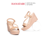 Giày Sandal Nữ Đế Xuồng PU Siêu Nhẹ Cao 9cm Hanatabi Quai Ngang Hậu Thun (35-39) Mã HNSDX9F1204