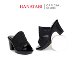 Dép Nữ Đế PU Đen Siêu Nhẹ Cao 7cm Hanatabi Quai Lưới Đính Đá Bigsize (36-41) Mã HNDE7F1233