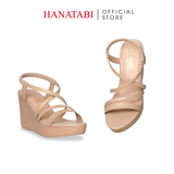Giày Sandal Nữ Đế Xuồng PU Siêu Nhẹ Cao 9cm Hanatabi Quai Chéo Hậu Thun (35-39) Mã HNSDX9F1258